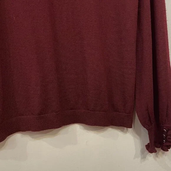 EUC Sezane Hazel Merino Wool Ruffle Cuff Sweater Burgundy Medium - Picture 5 of 10
